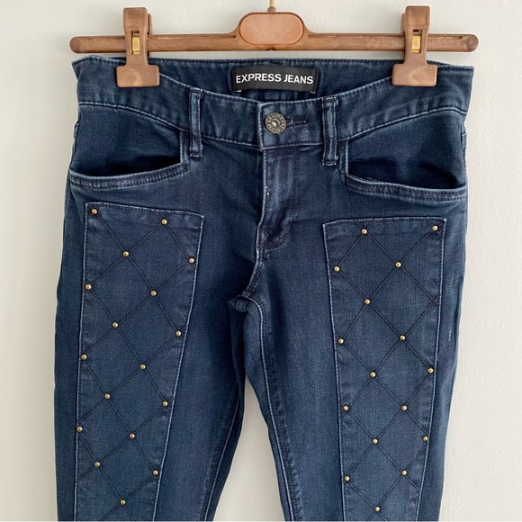 Express Denim Studded Distressed Leggings Size 4 - Picture 2 of 6